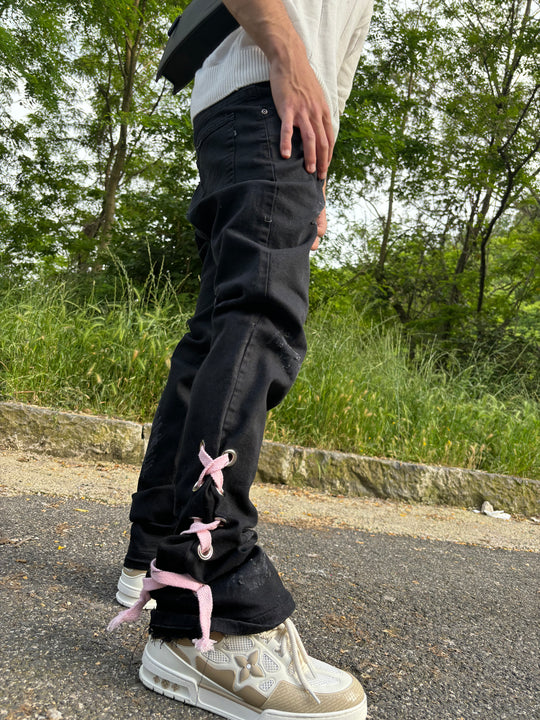JEANS BLACK ROPE PINK