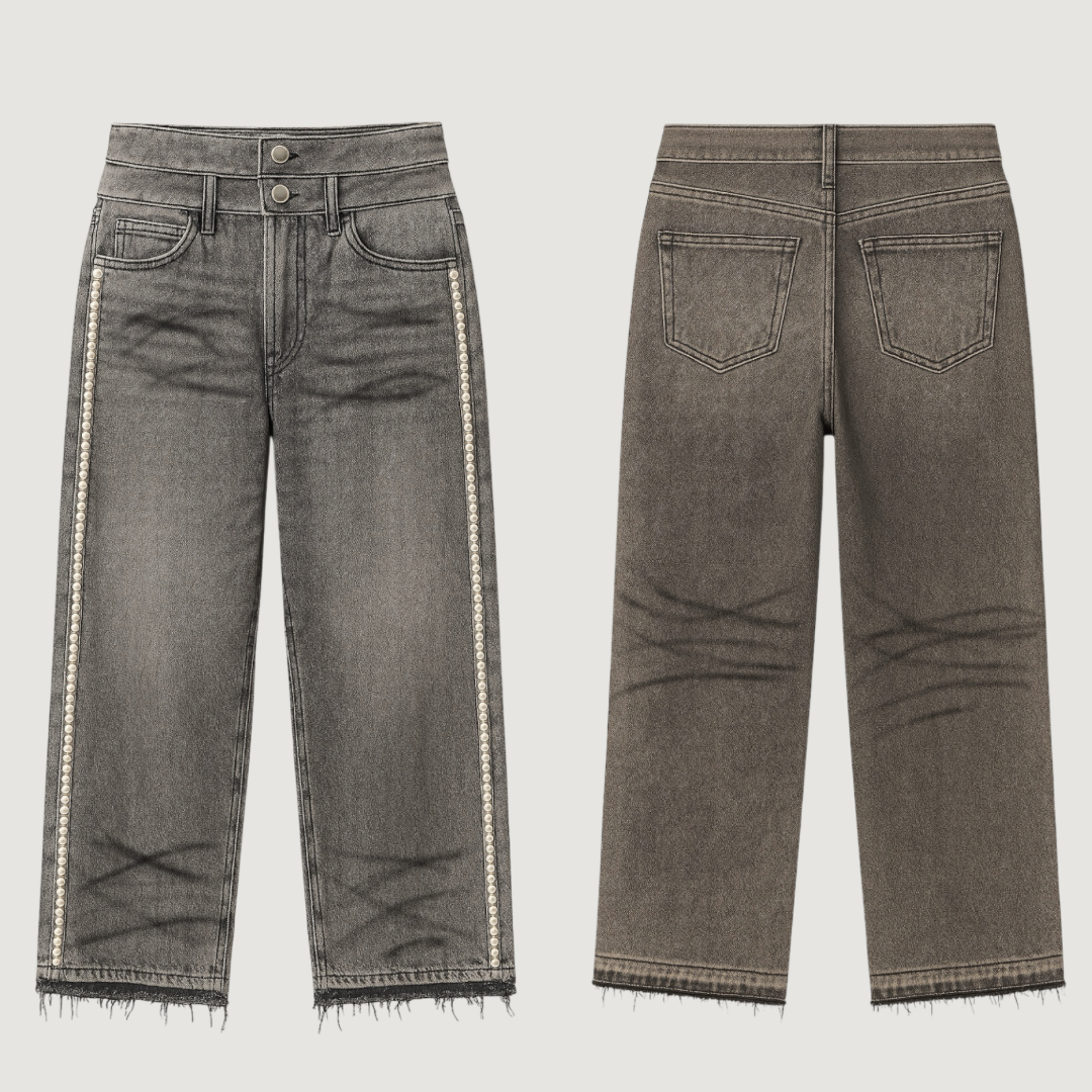 JEANS GRAY PEARLS BAGGY