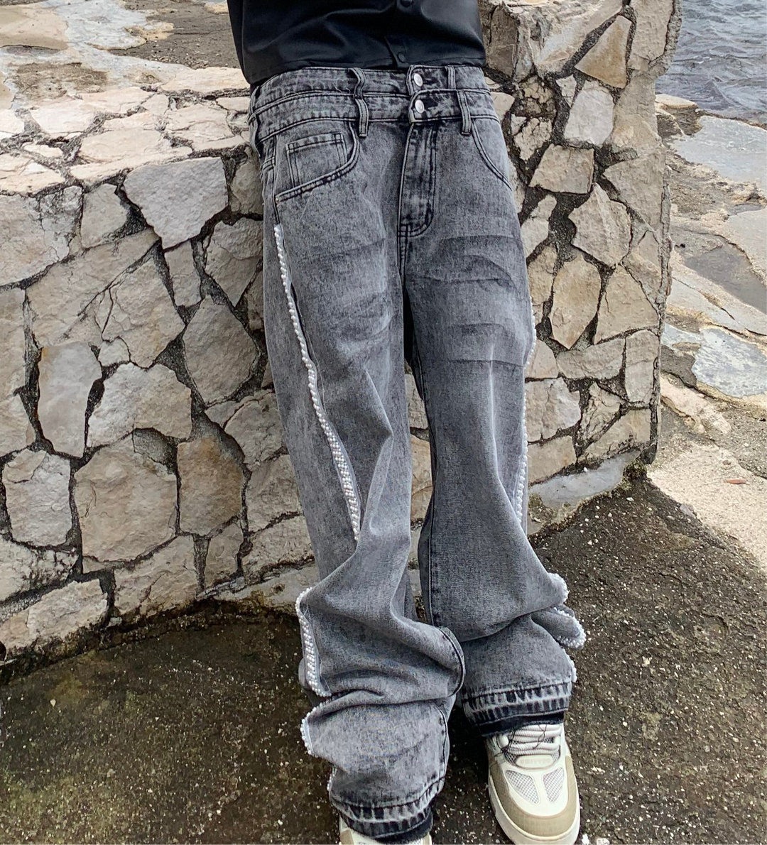 JEANS GRAY PEARLS BAGGY