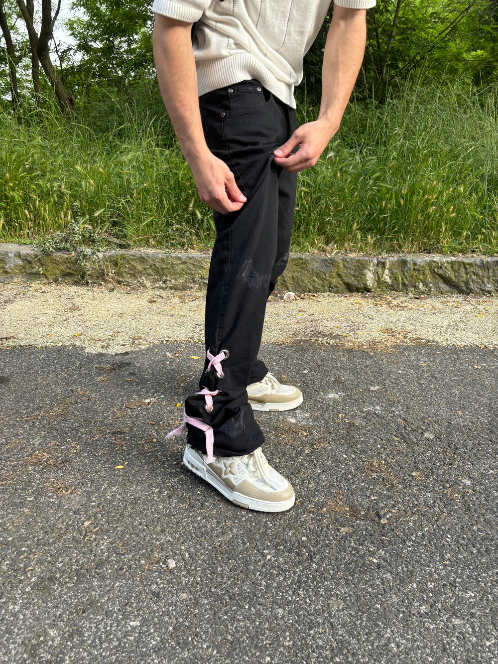 JEANS BLACK ROPE PINK