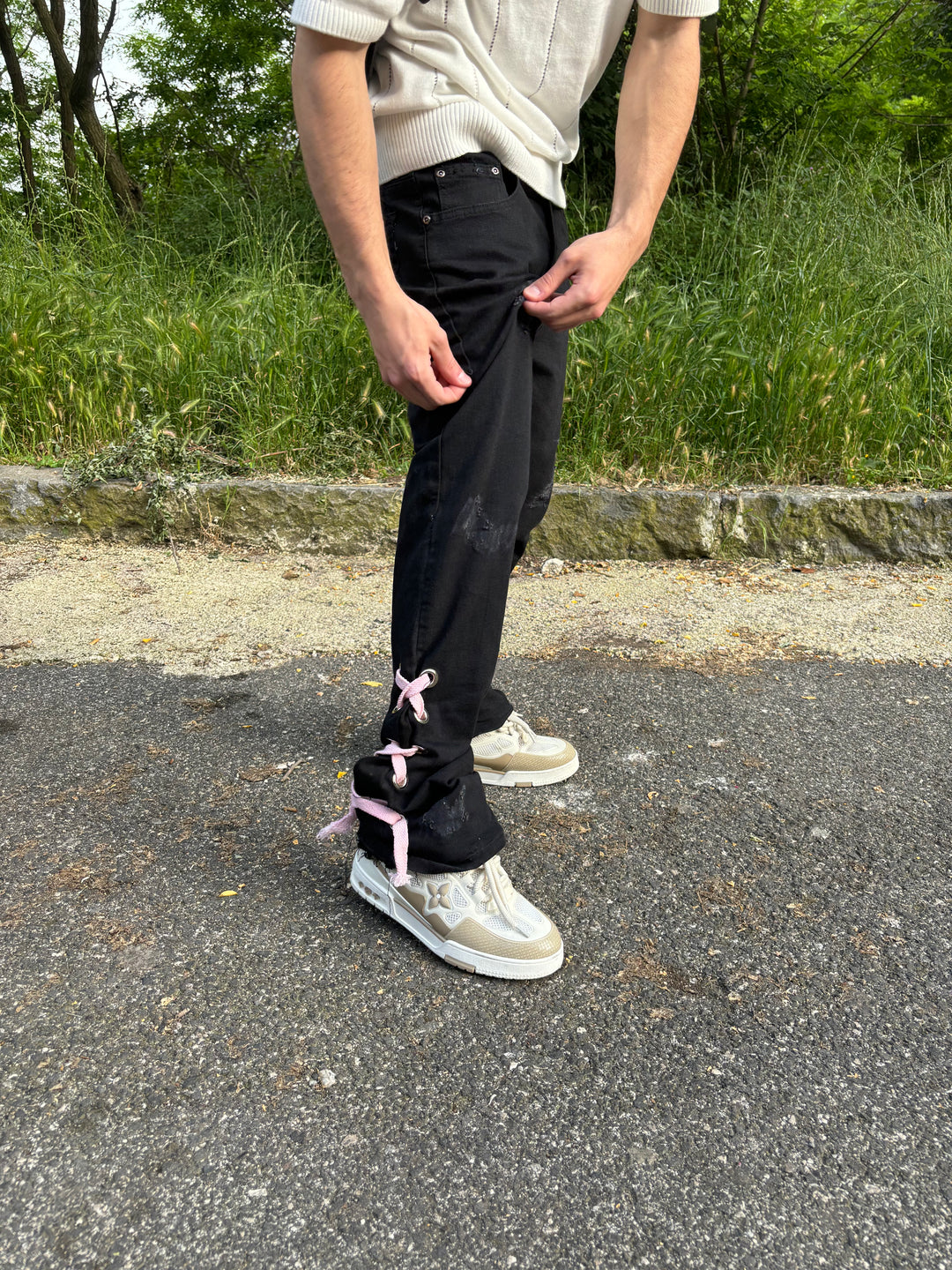 JEANS BLACK ROPE PINK